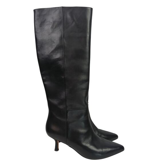 Clarks Women's SZ 8.5 Violet55 Tall Black Soft Leather Boots With Kitten Heels - Picture 2 of 8